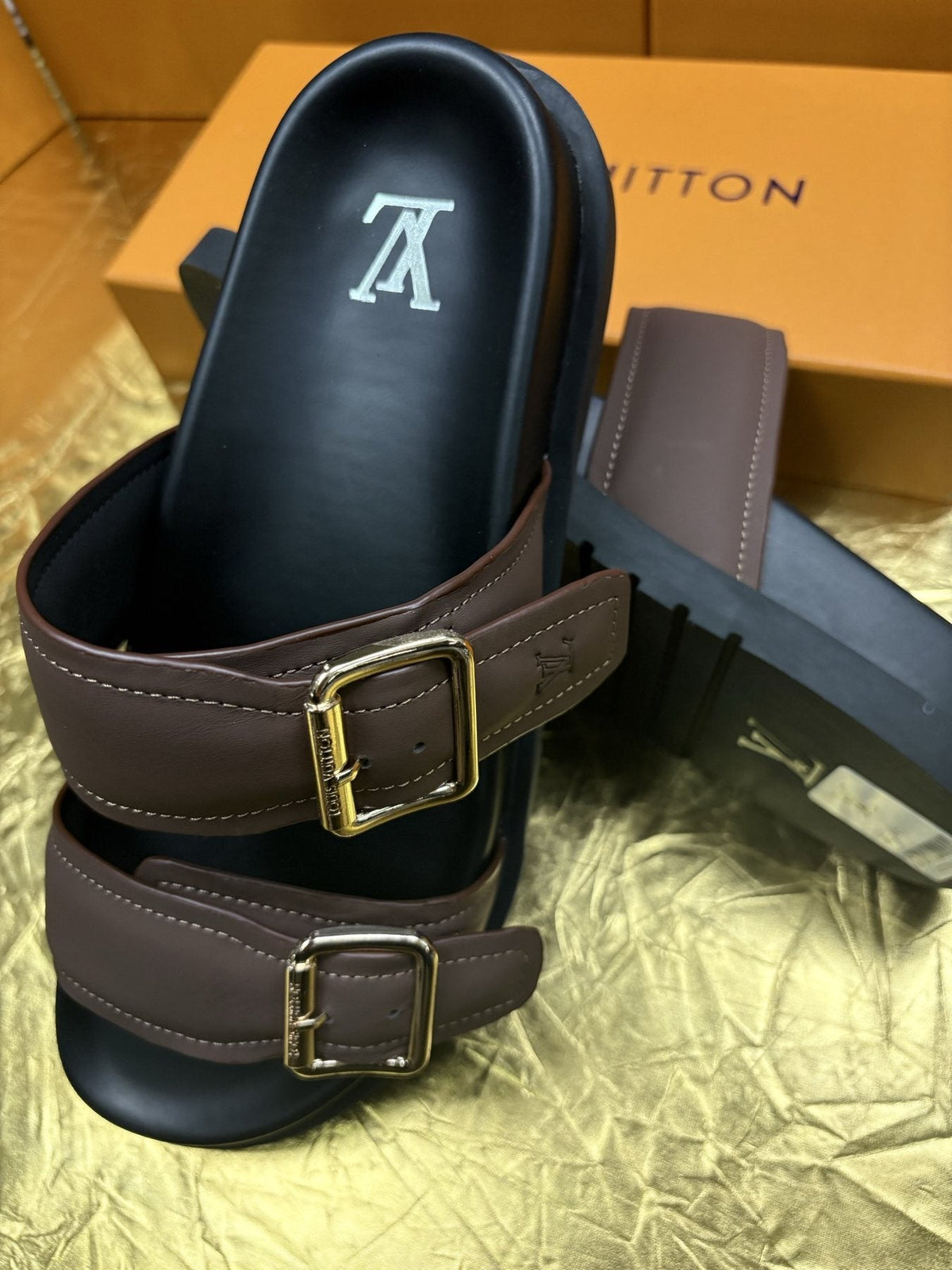 Louis Vuitton Brown Double-Buckle Sandals — detail