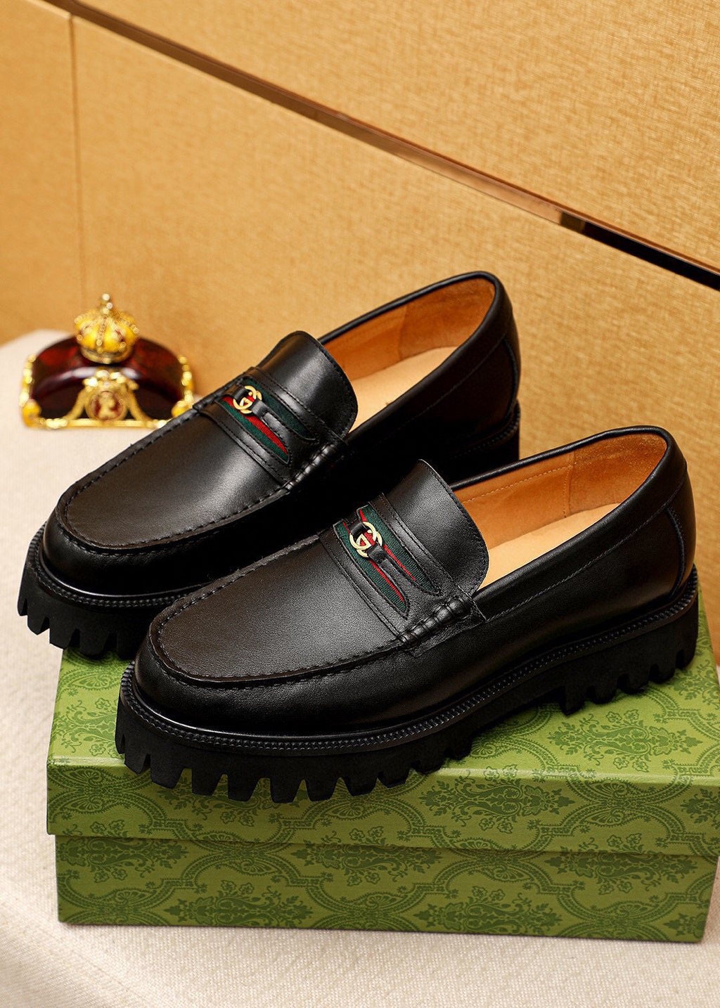 Gucci Black Lug Sole Loafers — side
