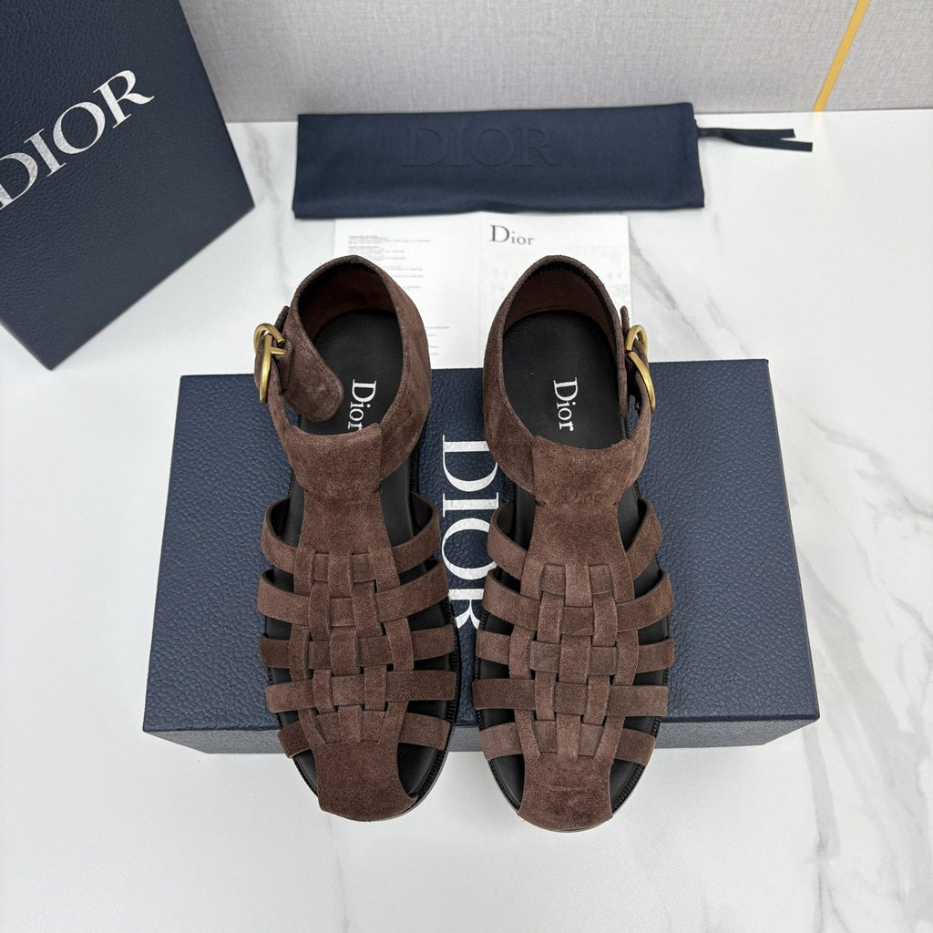 Dior Brown Woven Fisherman Sandals — front