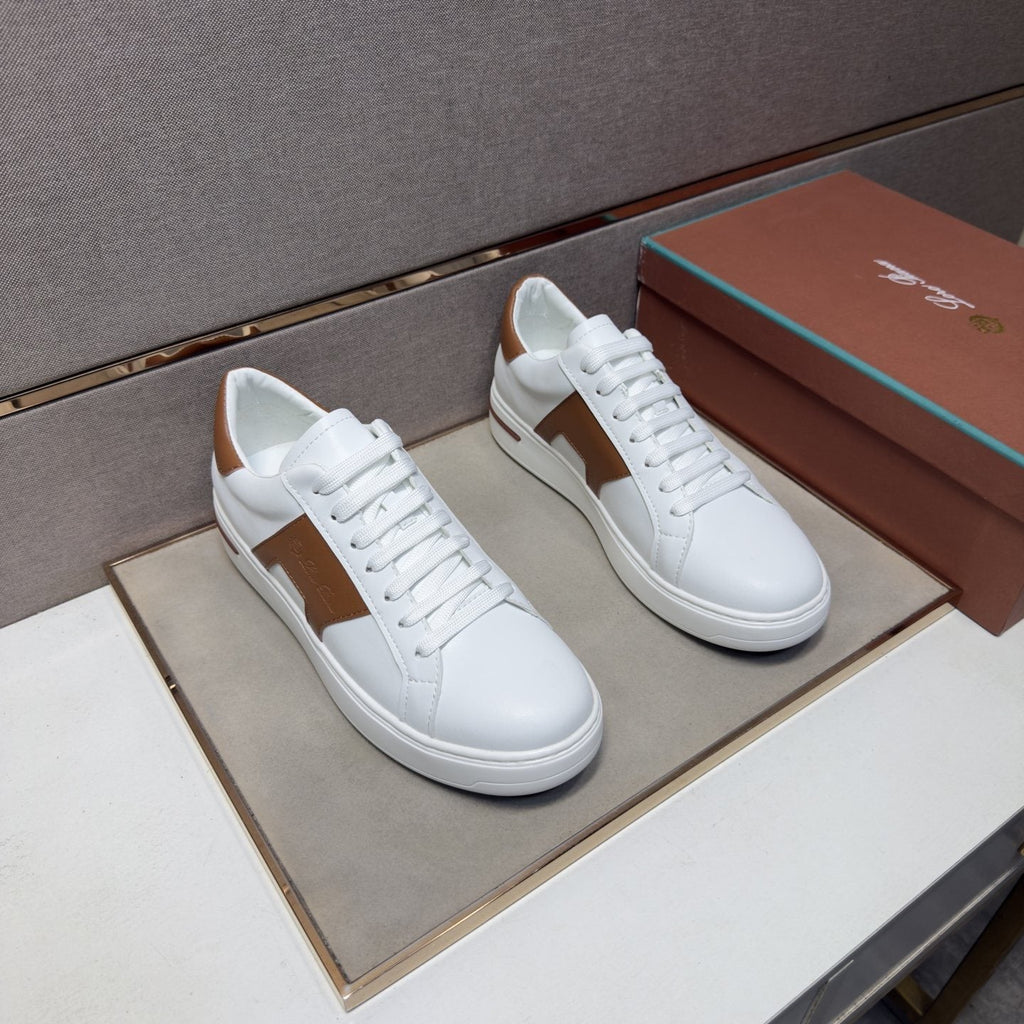 White and Brown Low-Top Sneakers — hero