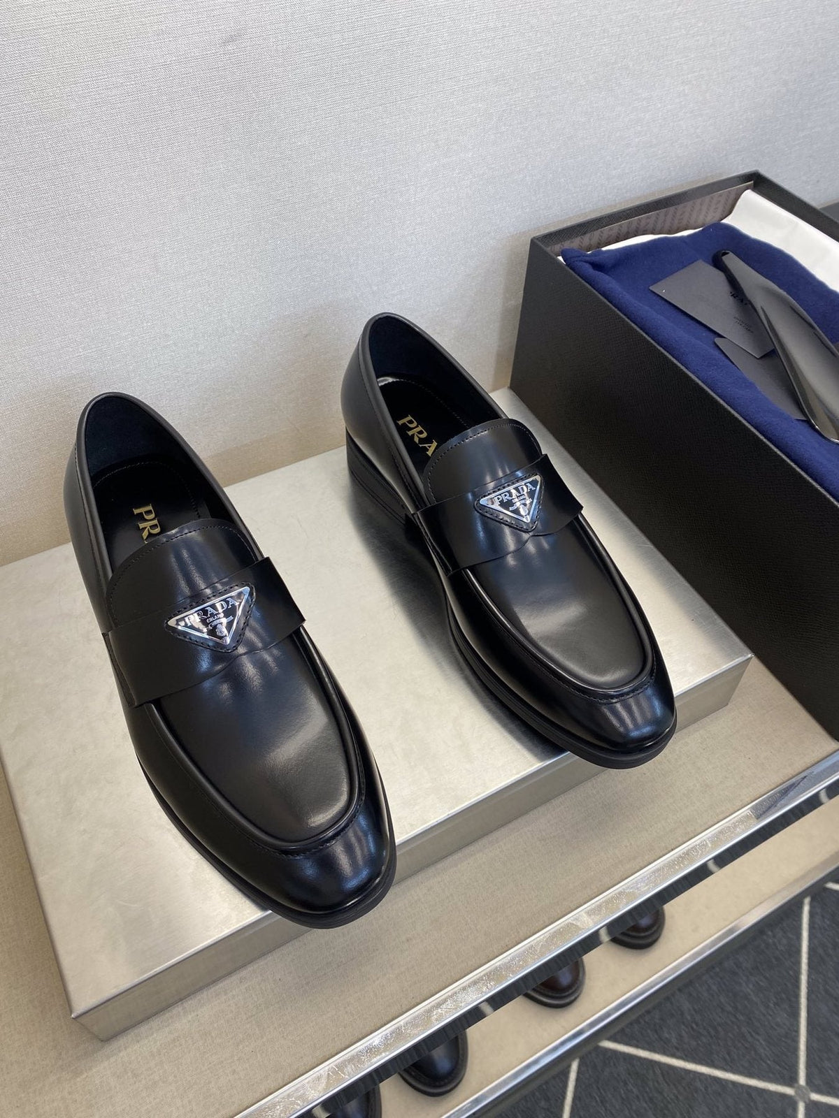 Prada Black Triangle Plaque Loafers — front