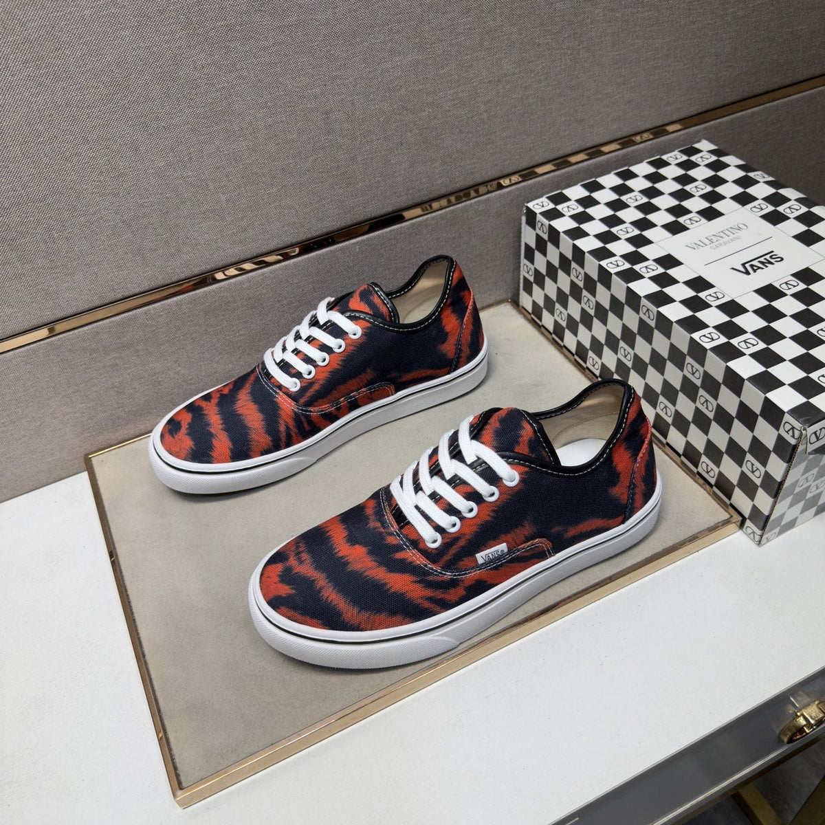 Vans Navy Orange Stripe Low-Top Sneakers — front