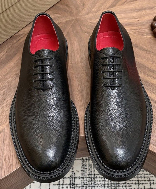 Black Lace-Up Dress Shoes with Red Lining — hero