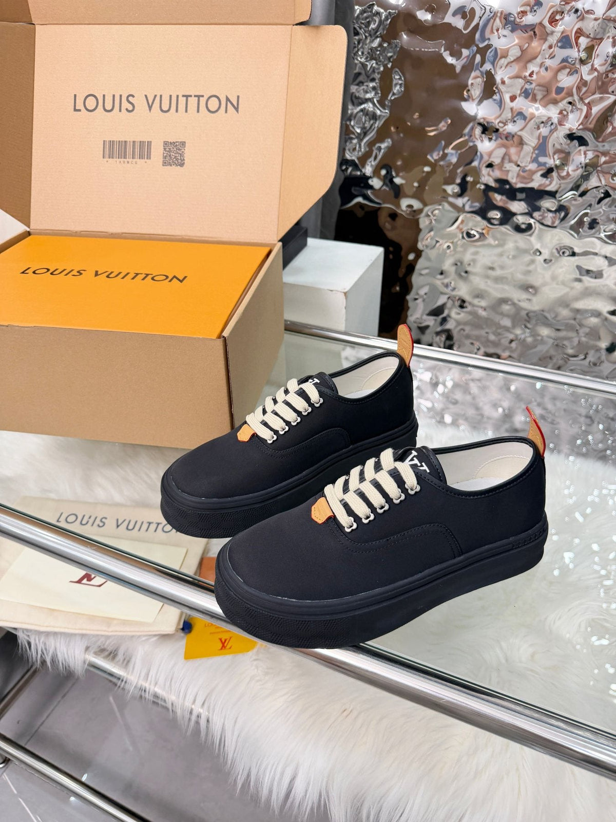 Louis Vuitton Black White-Lace Low-Top Sneakers — side
