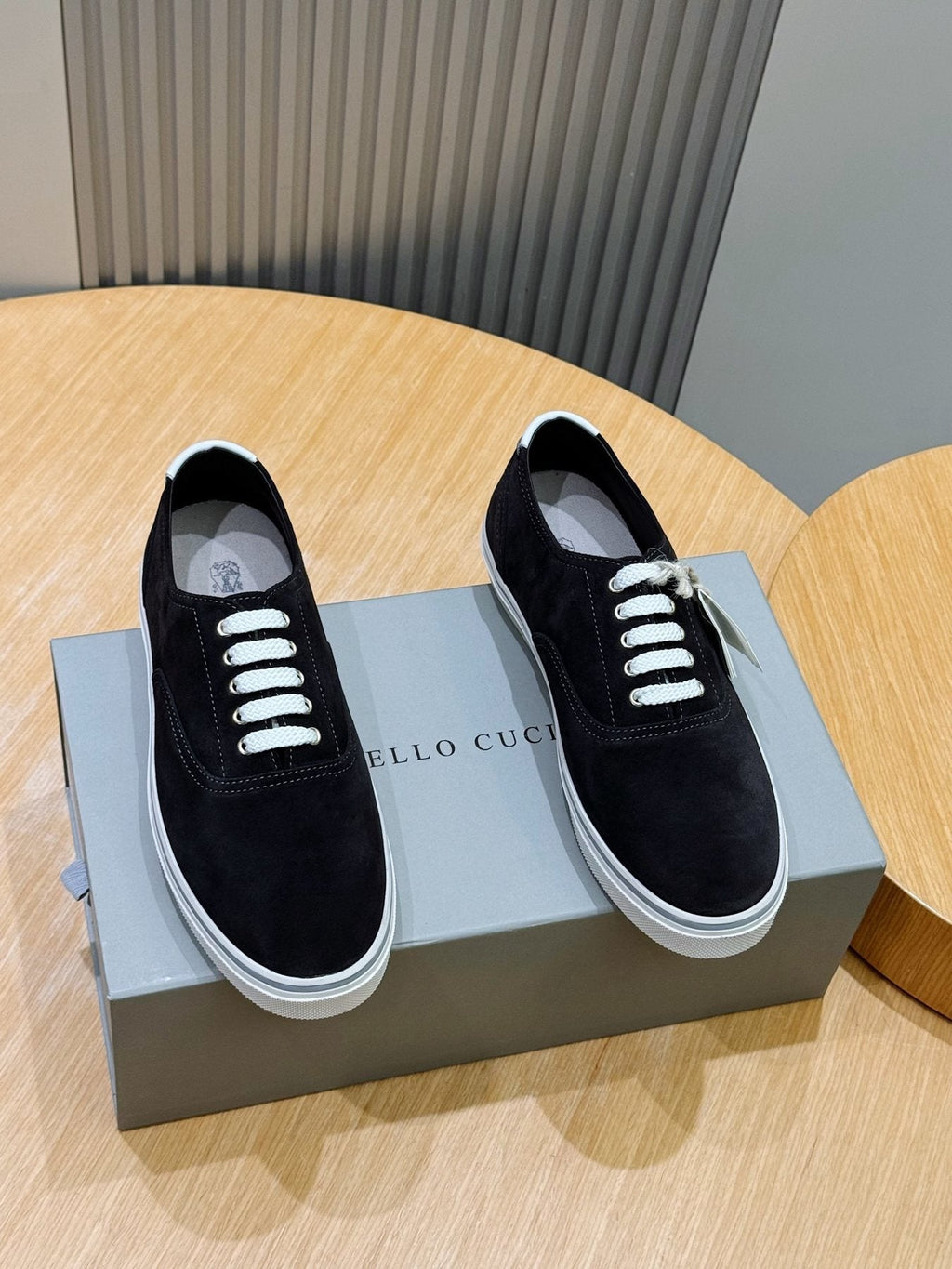 Brunello Cucinelli Black Suede Sneakers — front