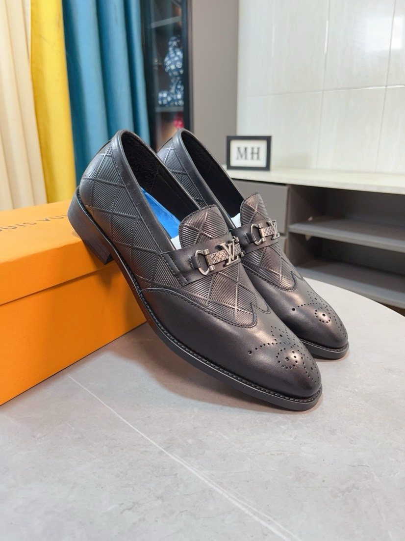 Louis Vuitton Embossed Logo Slip-On Dress Shoes — front