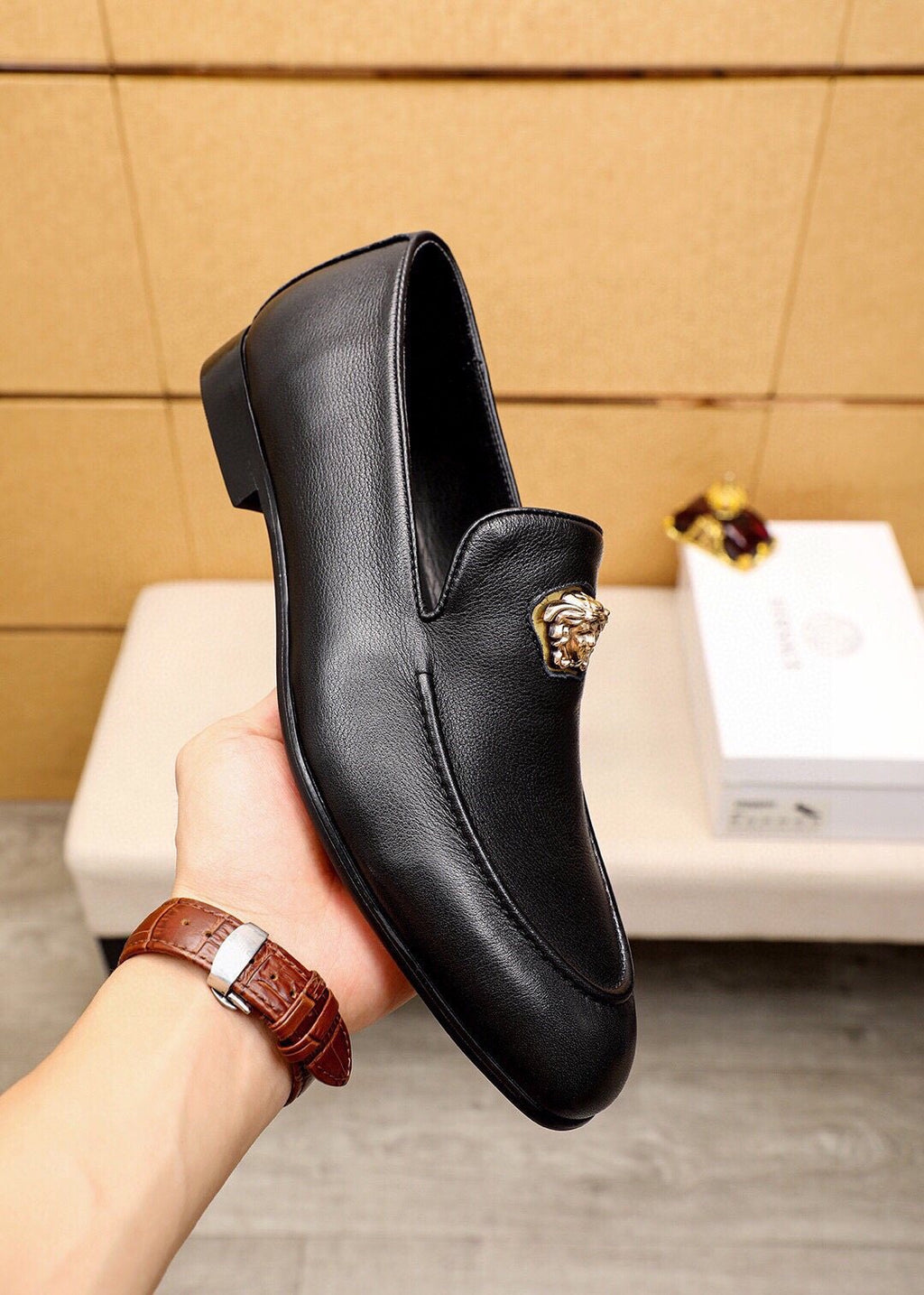 VERSACE Black Medallion Slip-On Shoes — model