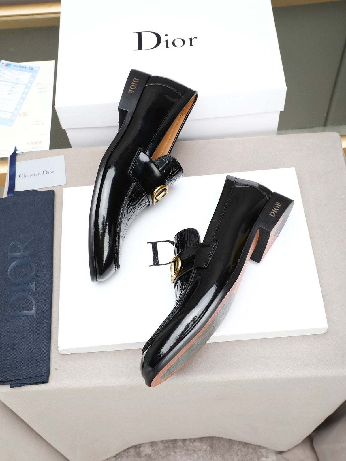 Dior Black Gold-Buckle Slip-On Dress Shoes — front