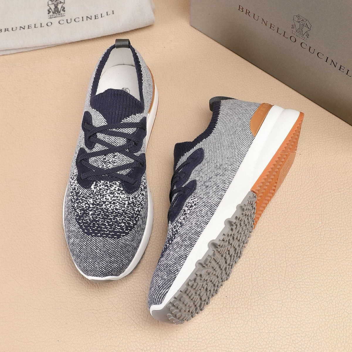 Brunello Cucinelli Gray Knit Sneakers — front