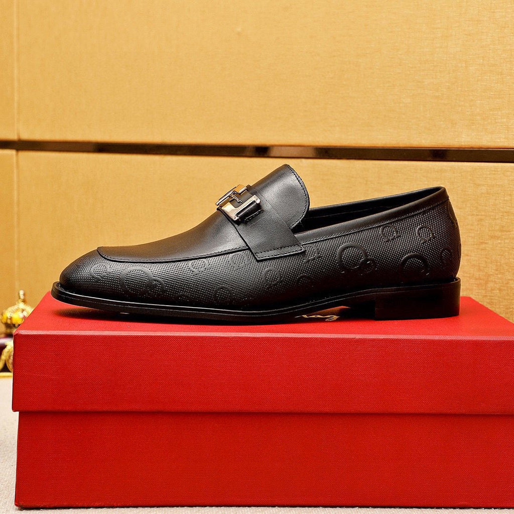 Ferragamo Black Silver-Buckle Loafers — side