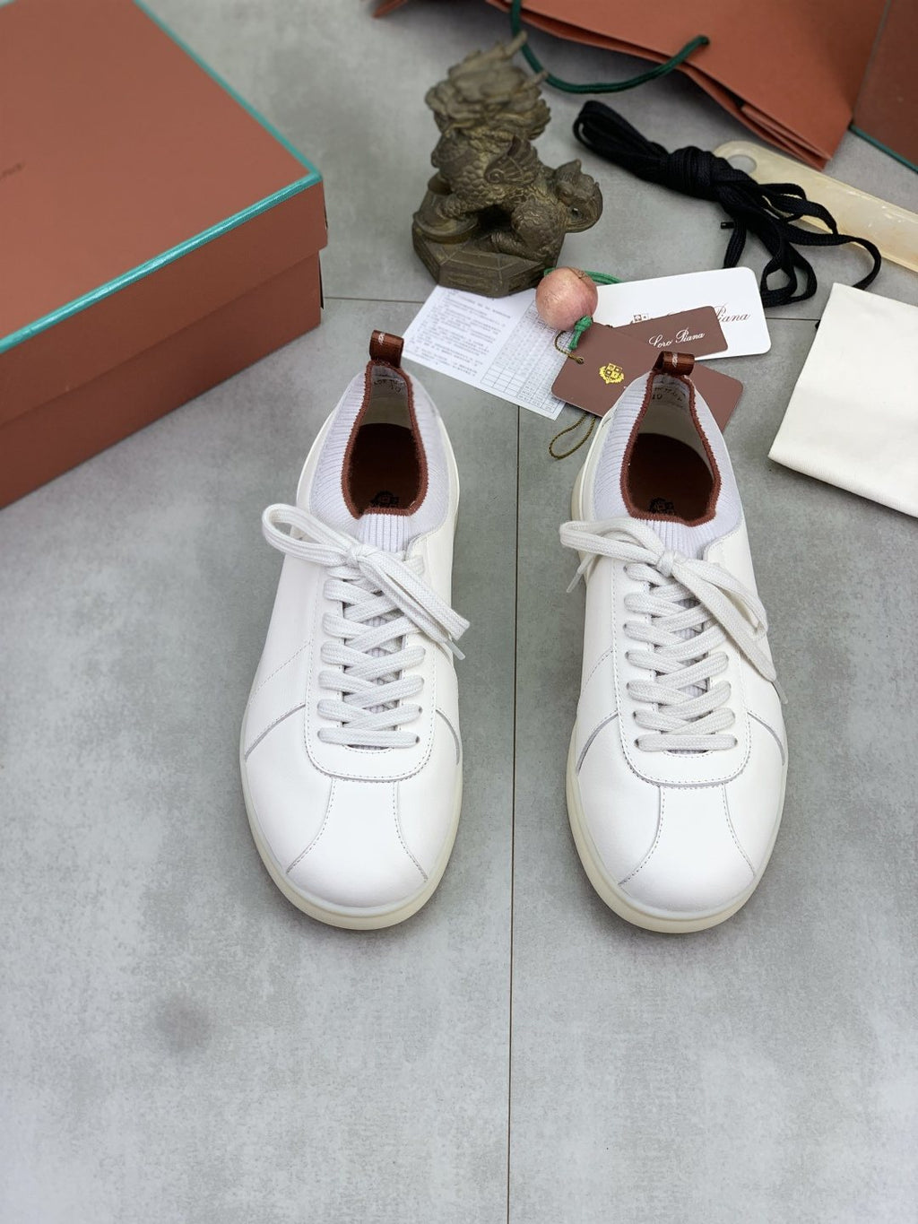 Loro Piana White Knit Leather Sneakers — hero