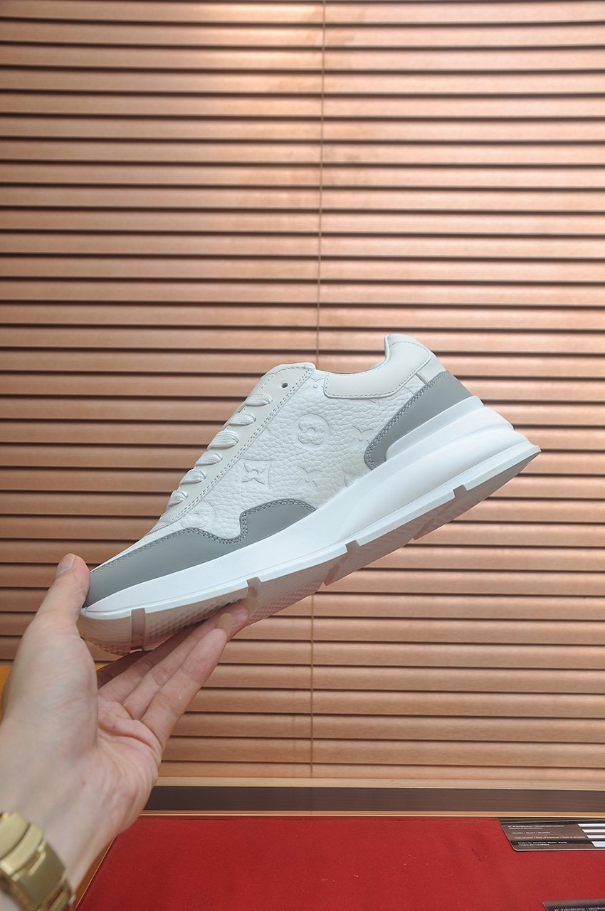 Louis Vuitton White and Light Gray Low-Top Sneakers — side