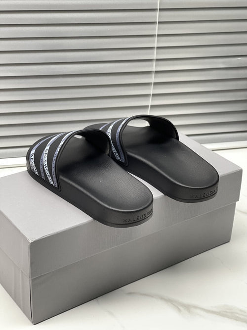 Balenciaga Logo Strap Slide Sandals — front
