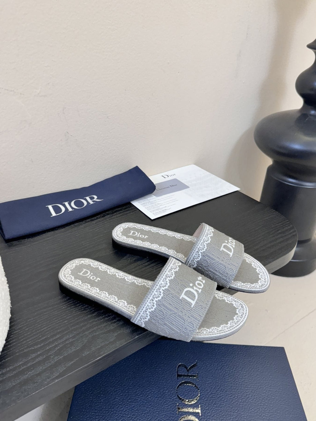 Dior Embroidered Trim Slide Sandals — front