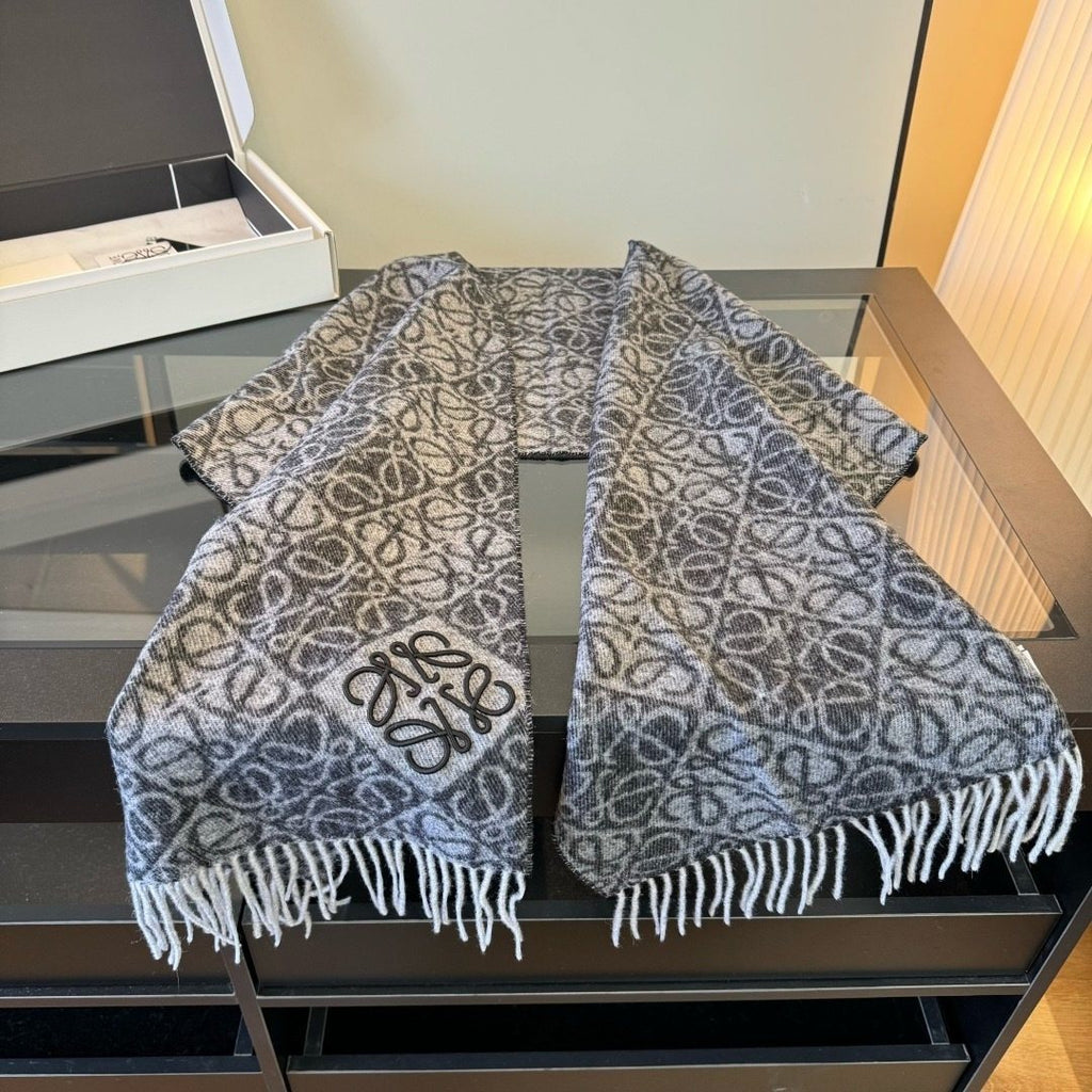 Loewe Charcoal Gray & Ivory Fringed Scarf — hero