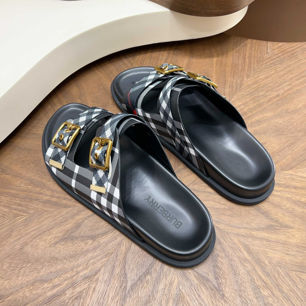 Burberry Plaid Two-Buckle Slide Sandals — back