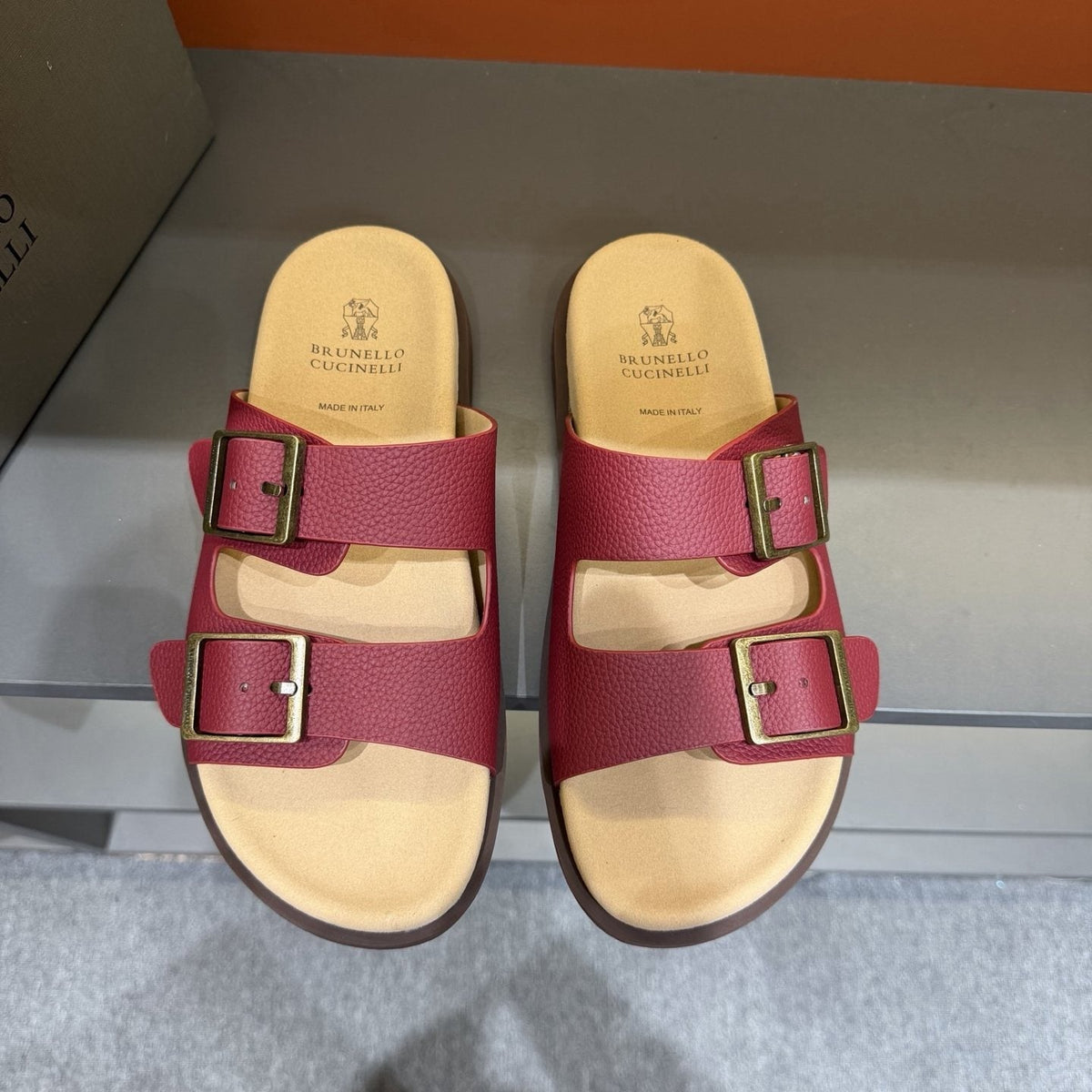 Brunello Cucinelli Double-Buckle Slide Sandals — front