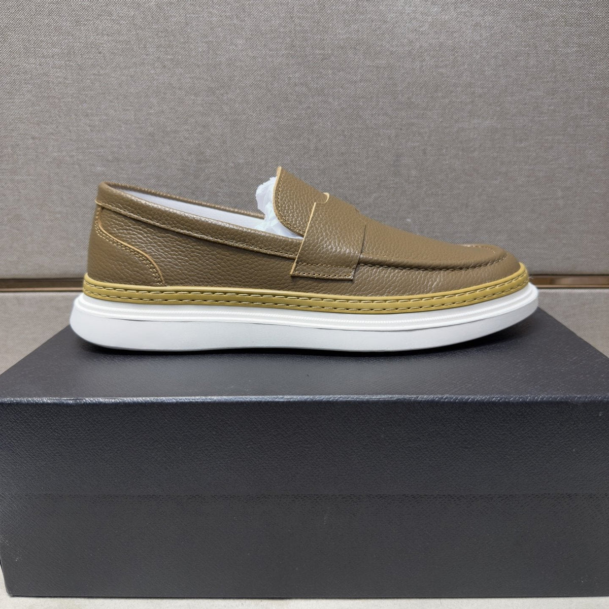 Prada Gold Accent Slip-On Loafers — side