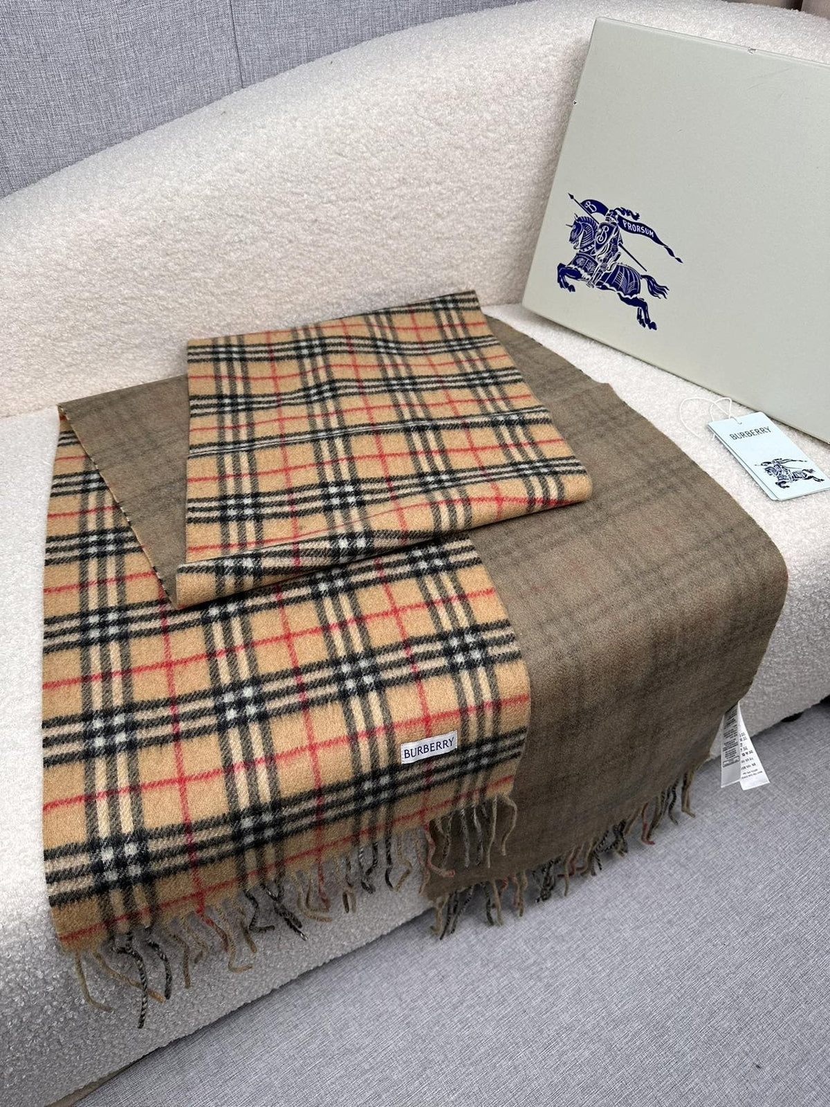 Burberry Reversible Fringed Plaid Scarf — front