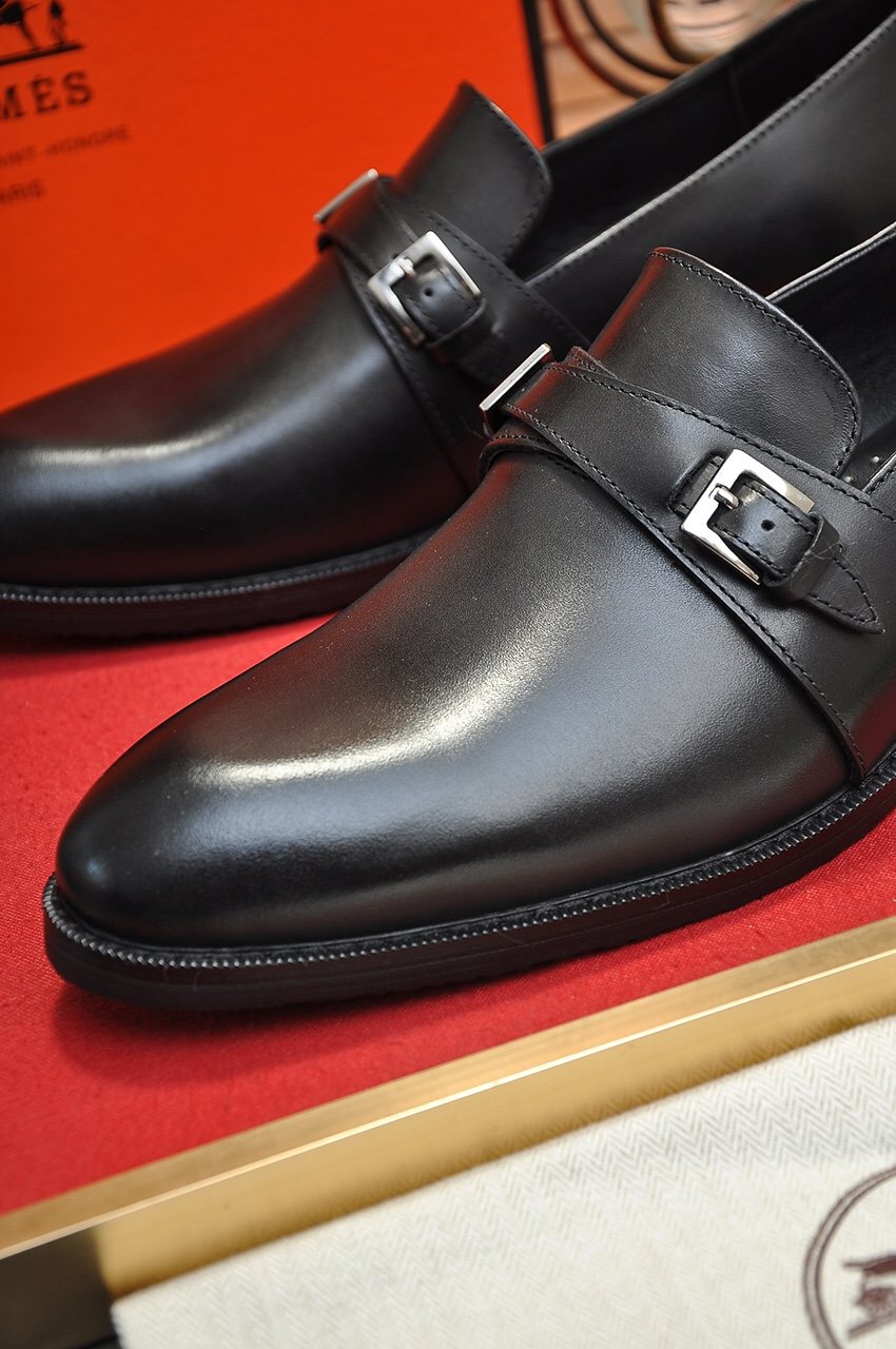 Hermès Black Buckle Loafers — detail