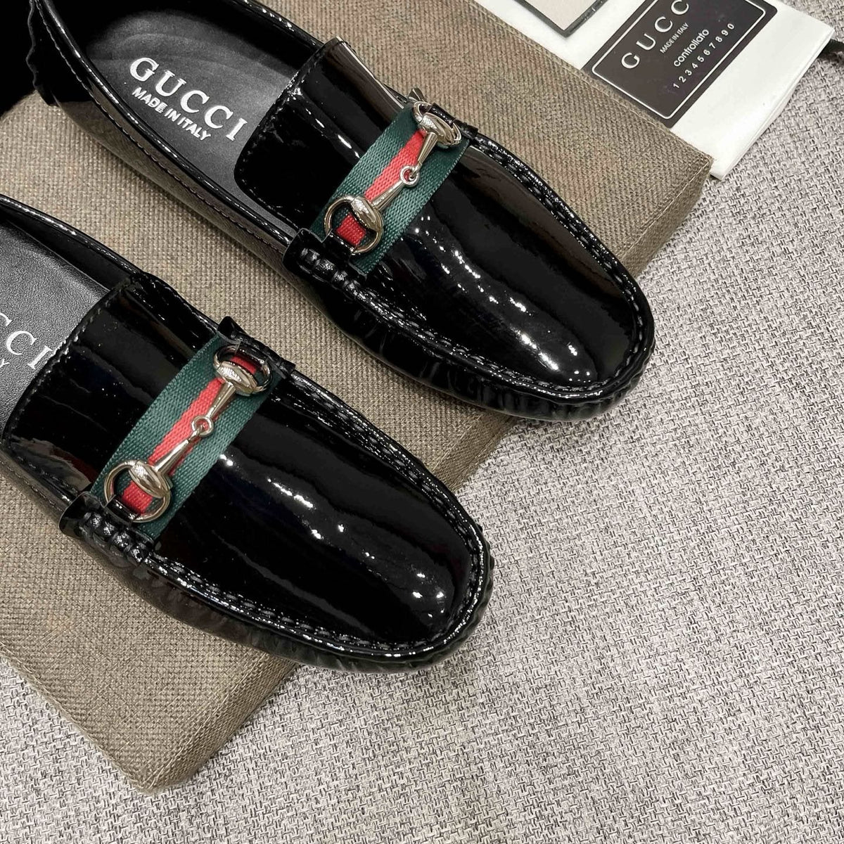 Gucci Black Web Stripe Loafers — front