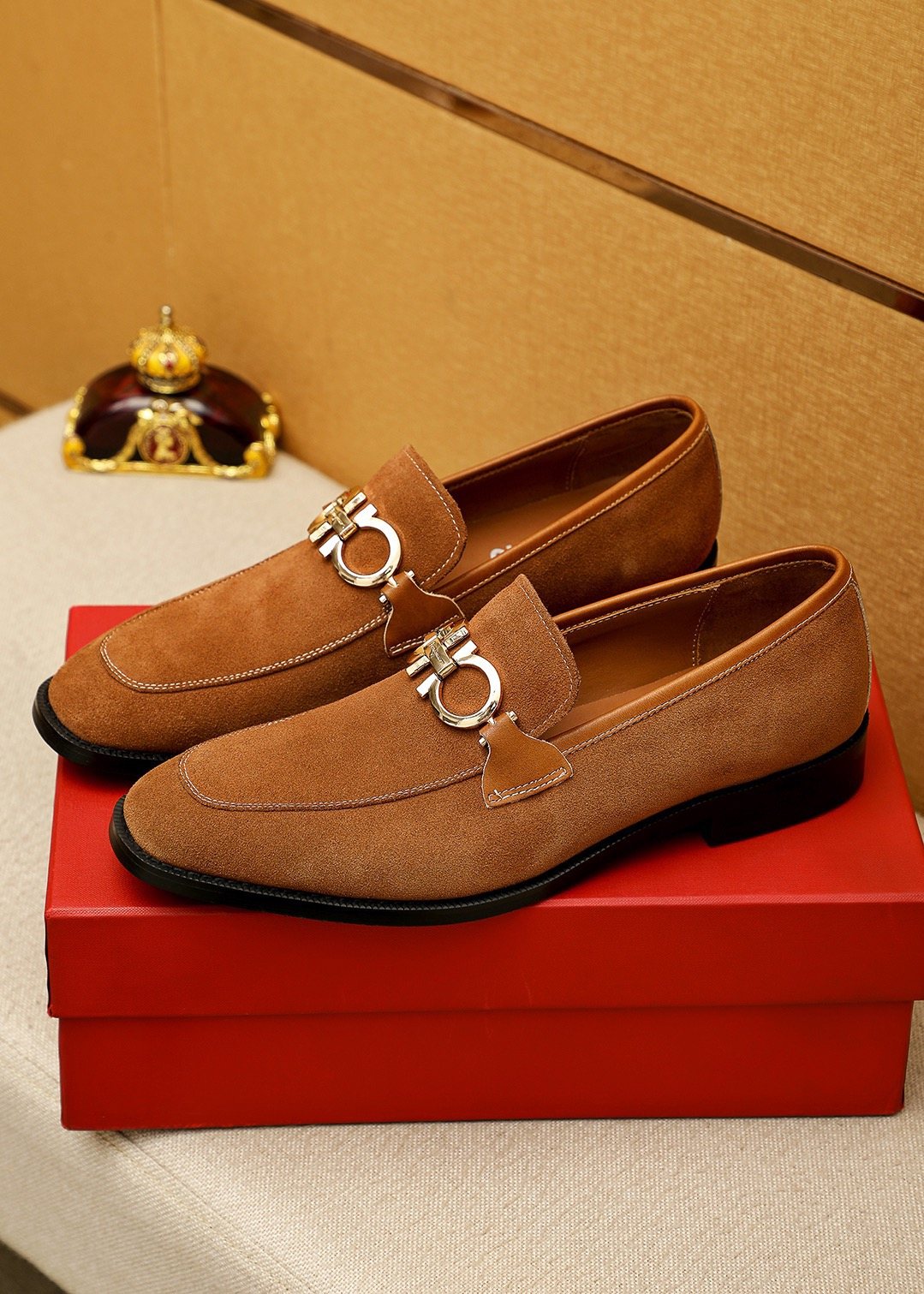 Ferragamo Black Metal Buckle Loafers — front