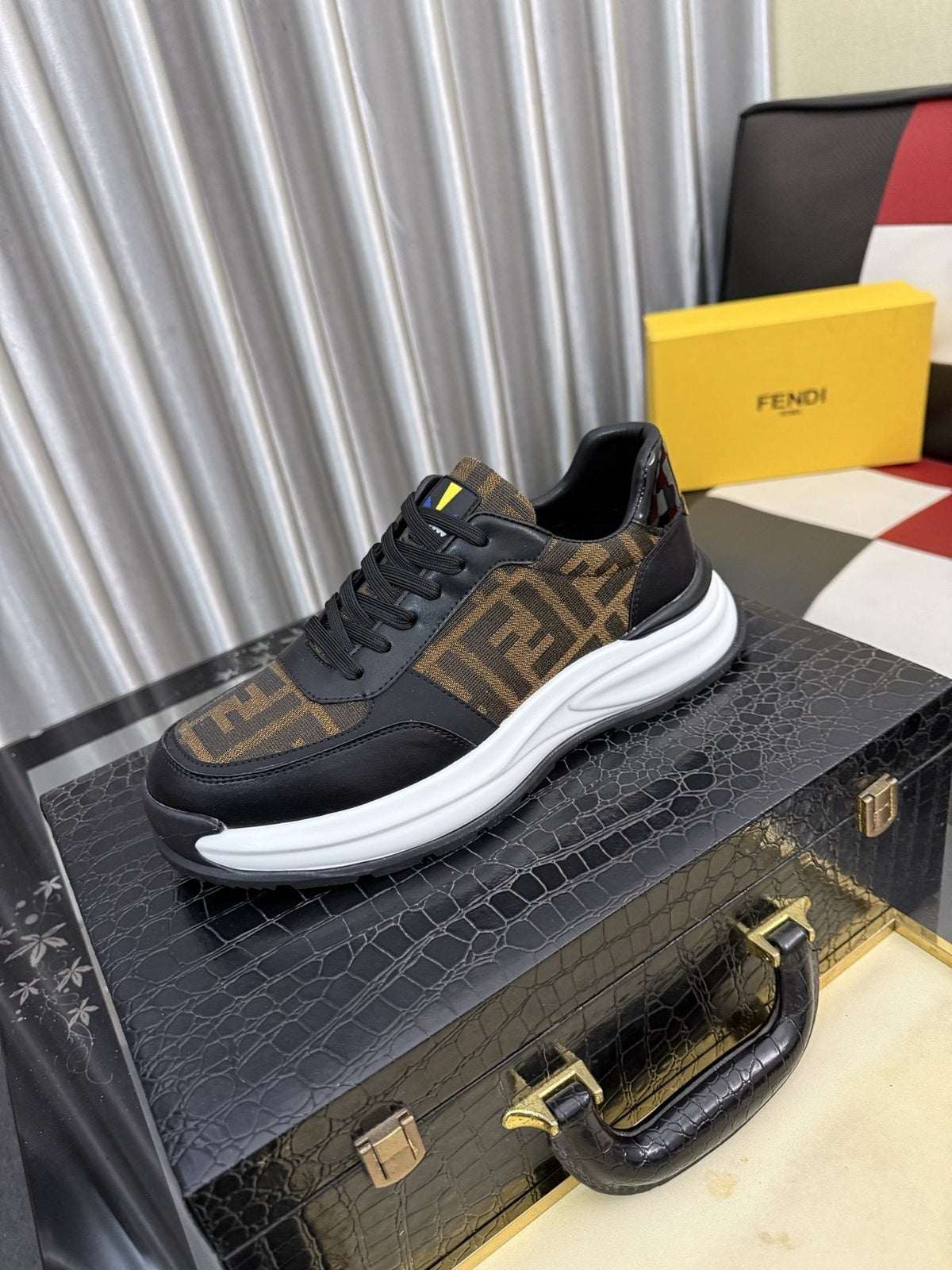 Fendi Men's Patterned Panel Sneakers — side