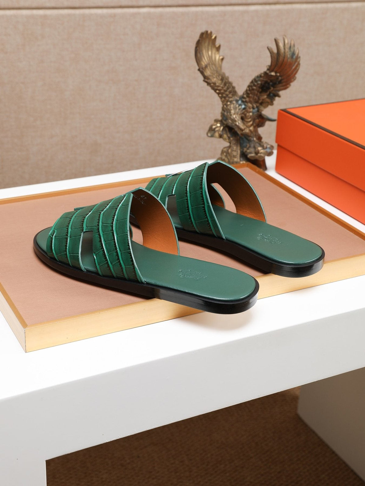 Hermès Croc-Embossed H Slide Sandals — front