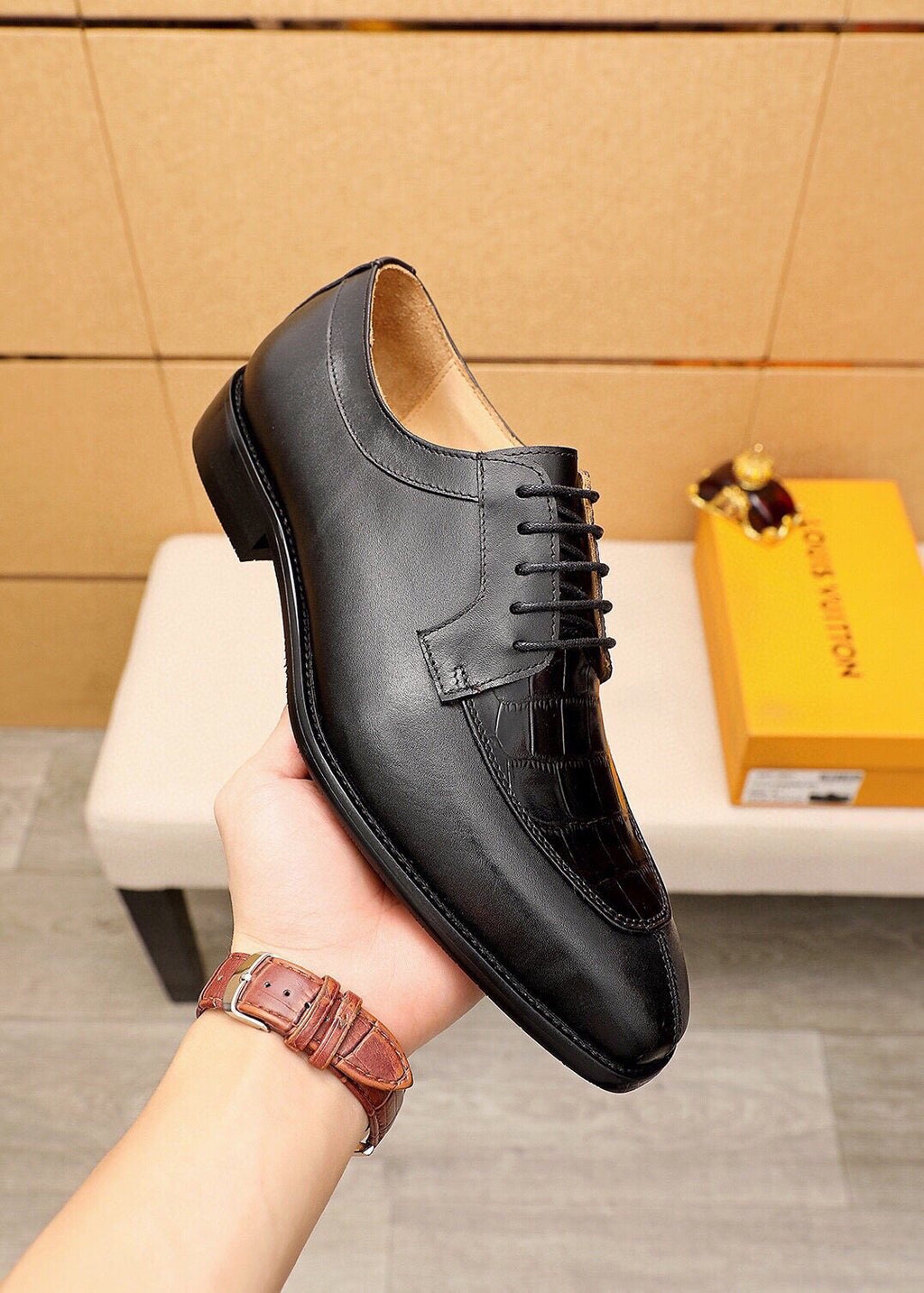 Louis Vuitton Crocodile-Embossed Lace-Up Dress Shoes — side