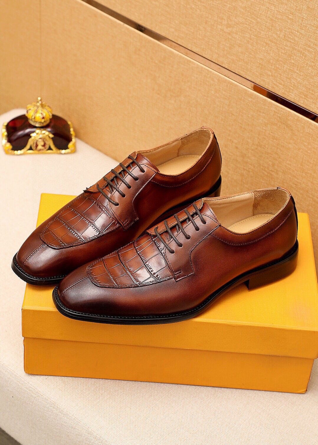 Louis Vuitton Crocodile-Embossed Lace-Up Dress Shoes — front