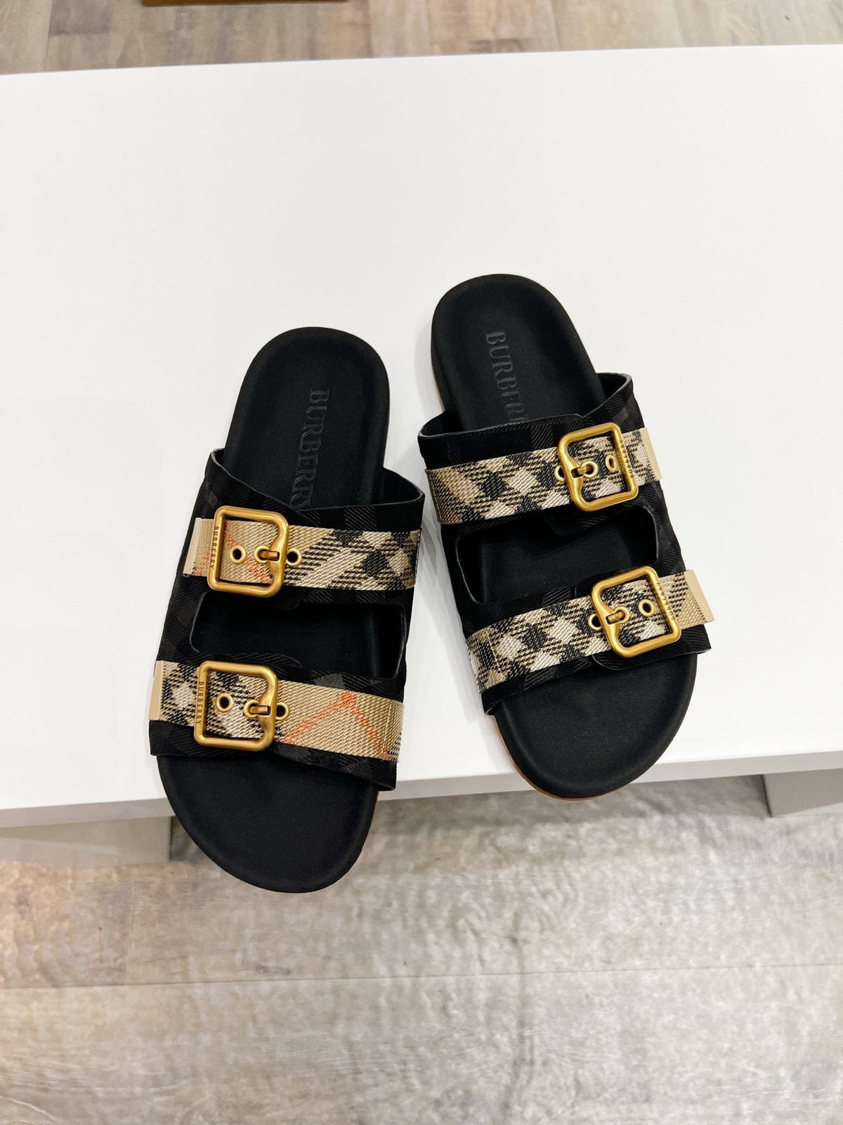 Burberry Check Strap Slide Sandals — front