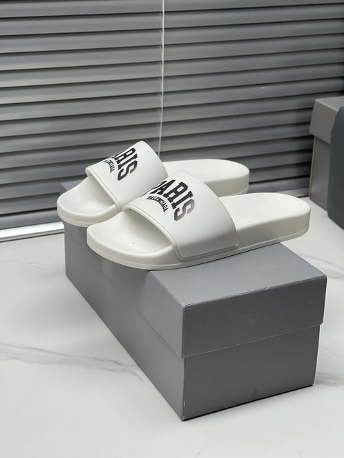 Balenciaga Contrast Lettered Slide Sandals — hero