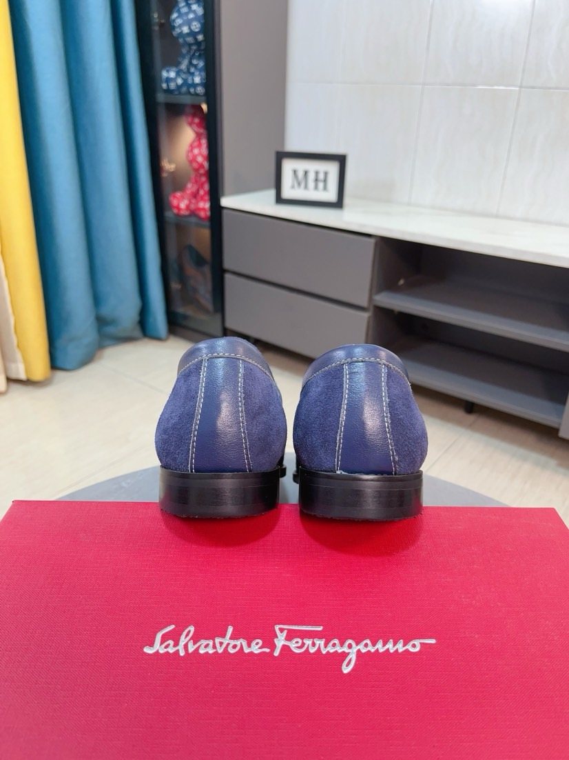 Ferragamo Blue Bit Loafers — back