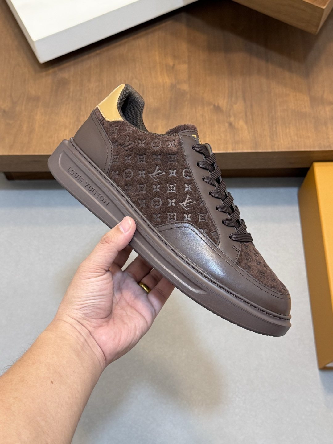 Louis Vuitton Pale Olive Monogram Low-Top Sneakers — model