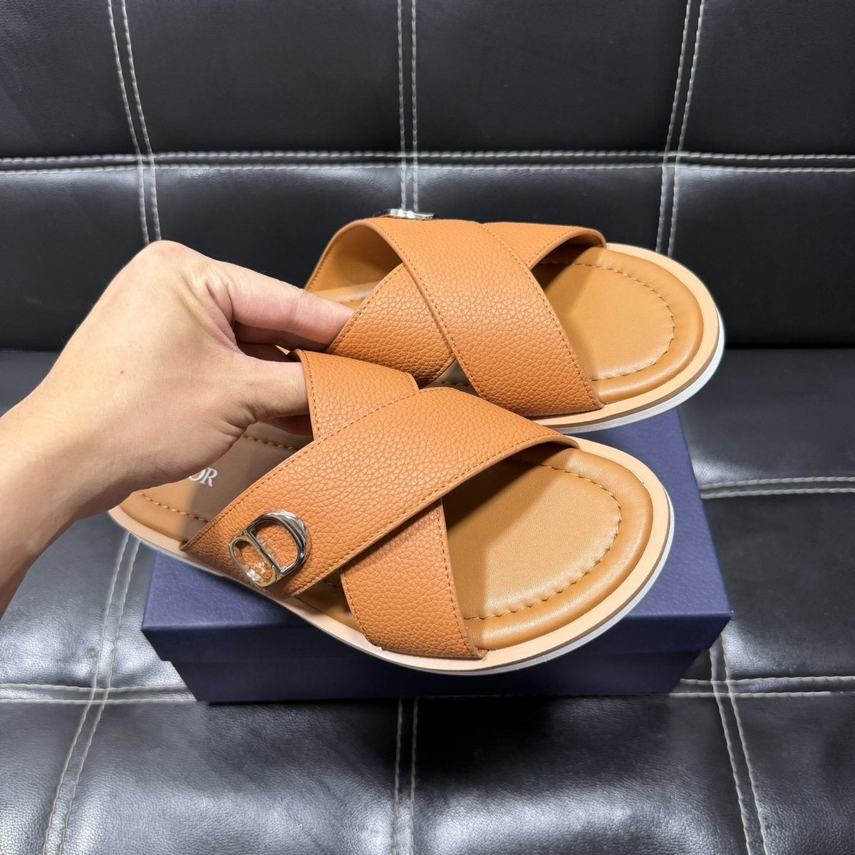 Dior Cross-Strap Slide Sandals — model