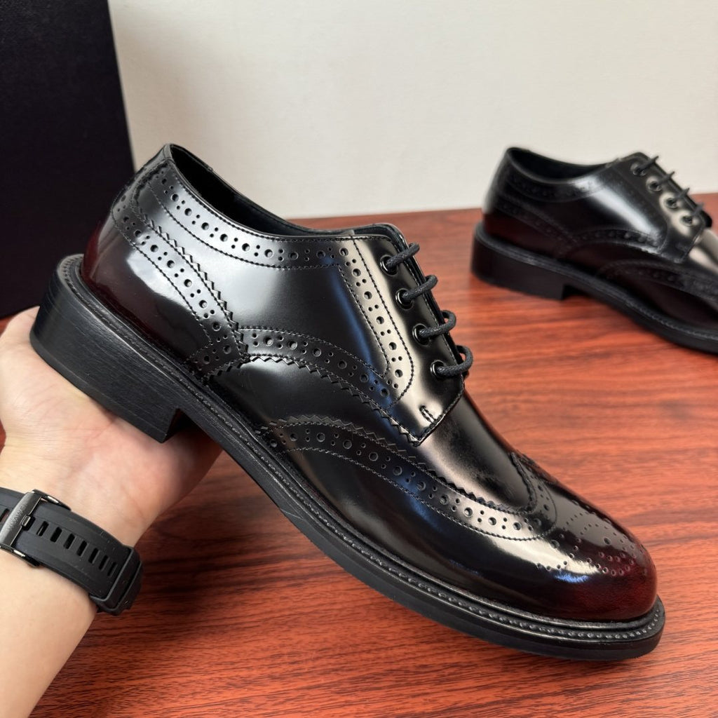 Prada Burnished Brogue Derby Shoes — front