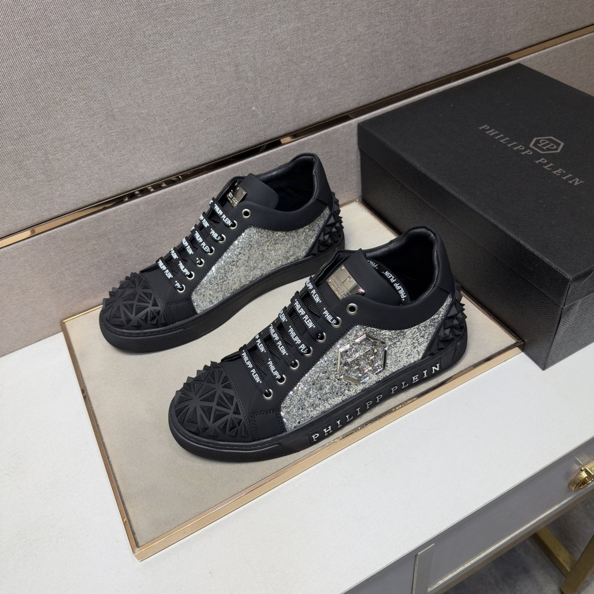 Philipp Plein Textured Logo High-Top Sneakers — front