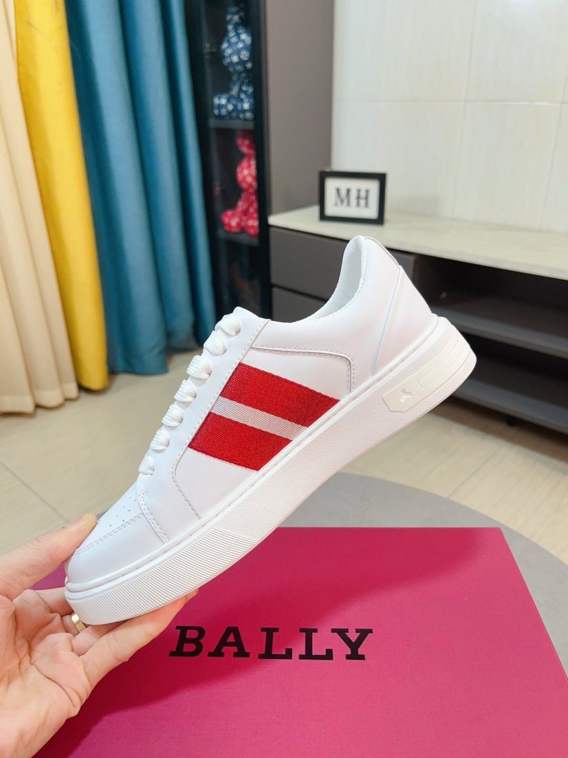 BALLY White Red Stripe Sneakers — side