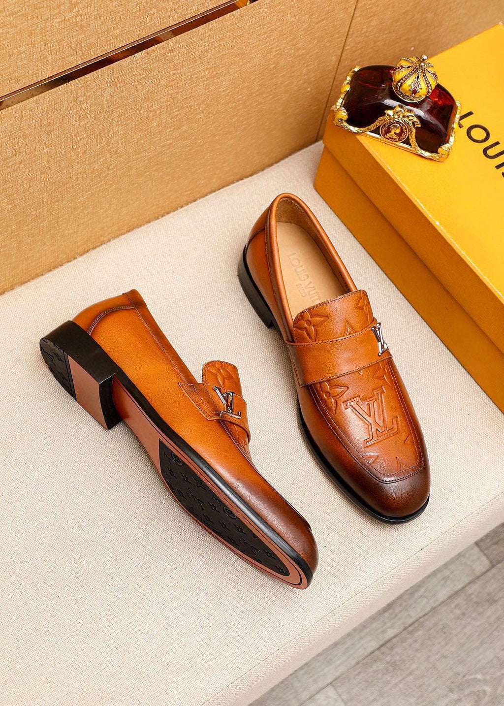Louis Vuitton Embossed Leather Loafers — front