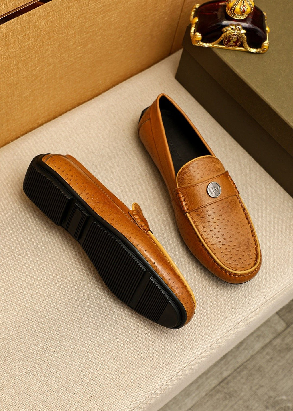 Bottega Veneta Perforated Driving Loafers — front