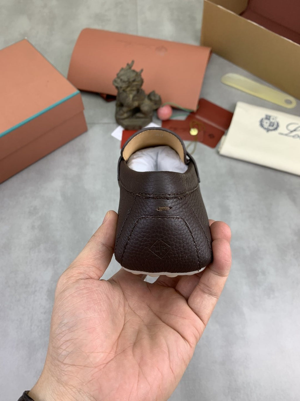 Loro Piana Dark Brown Metal-Bit Loafers — detail