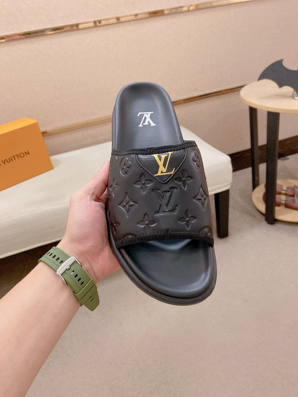 Louis Vuitton Embossed Men's Slide Sandals — front