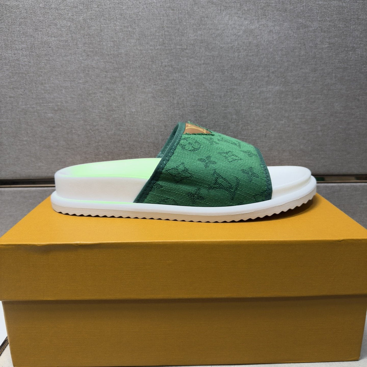 Louis Vuitton Navy Patterned Slide Sandals — side